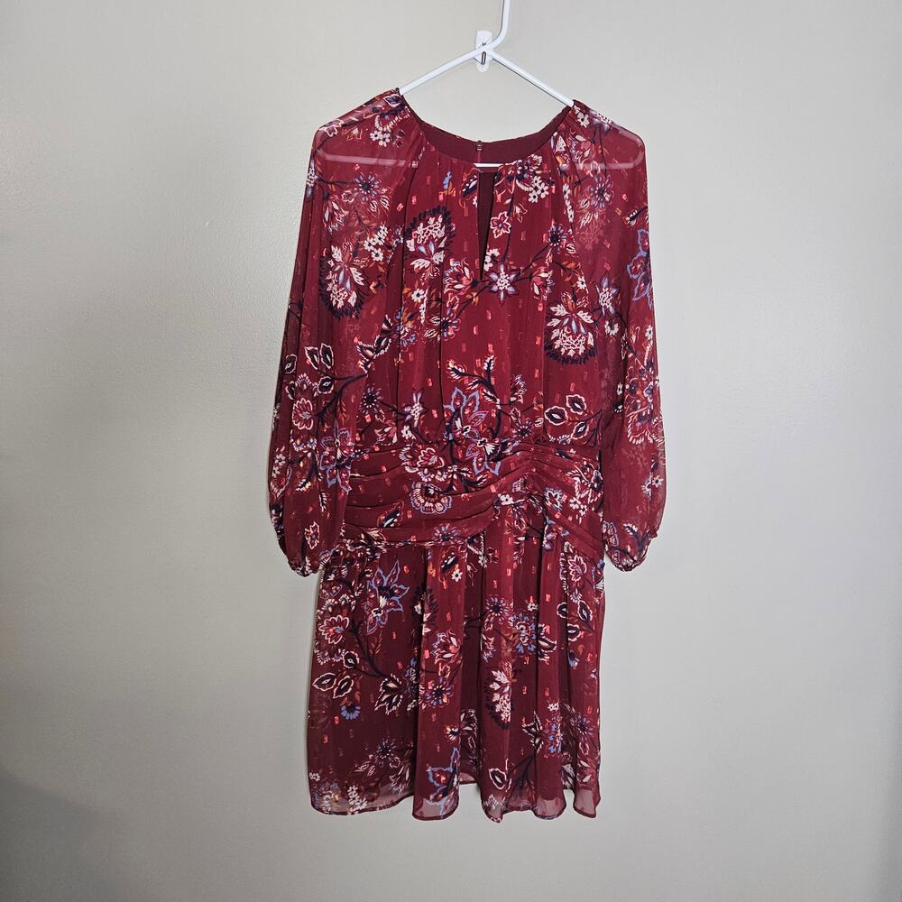 NWOT Vince Camuto Fit and Flare Balloon Sleeve Red Chiffon Dress Sz 10 - Picture 4 of 14